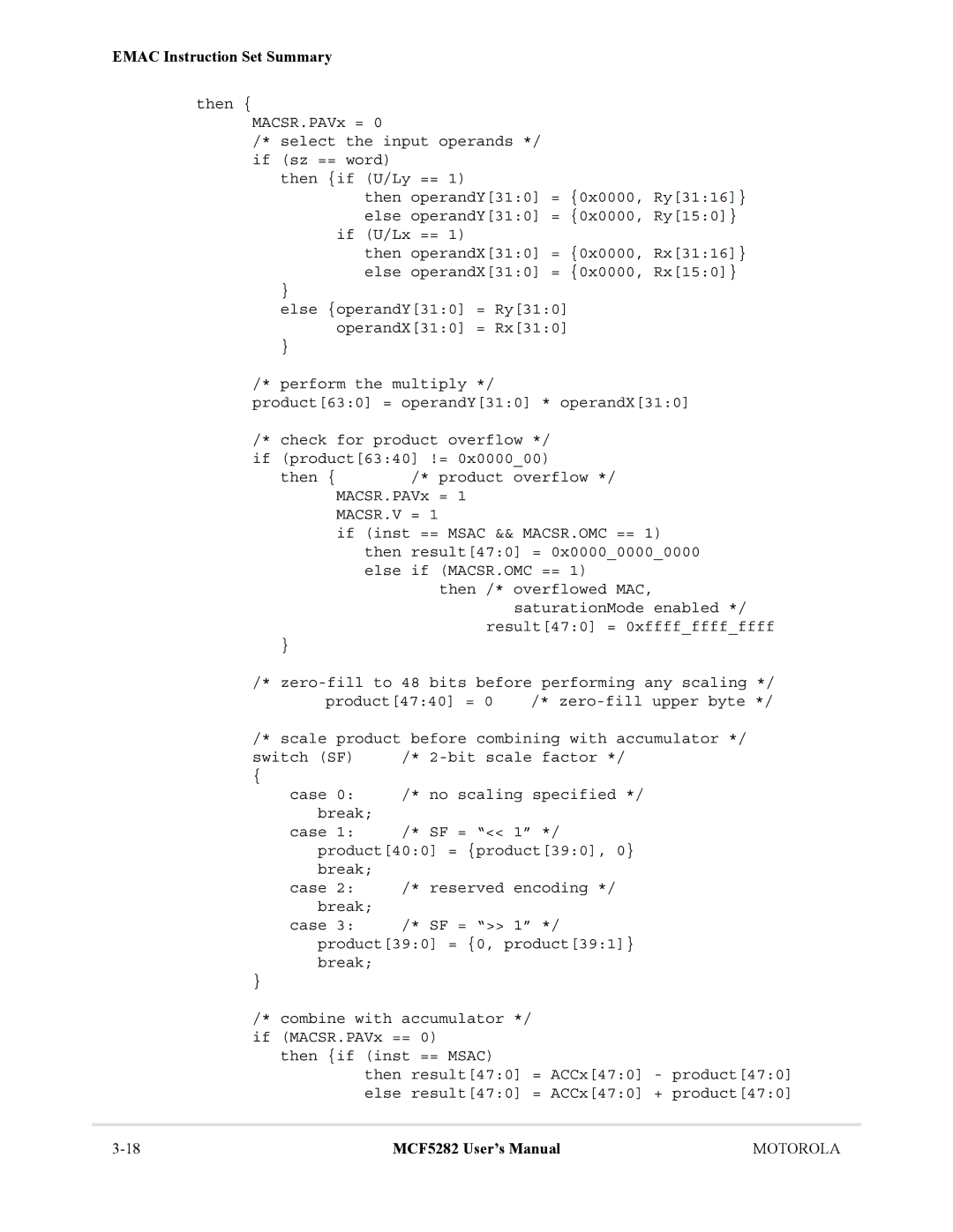 Motorola MCF5282, MCF5281 user manual Emac Instruction Set Summary 