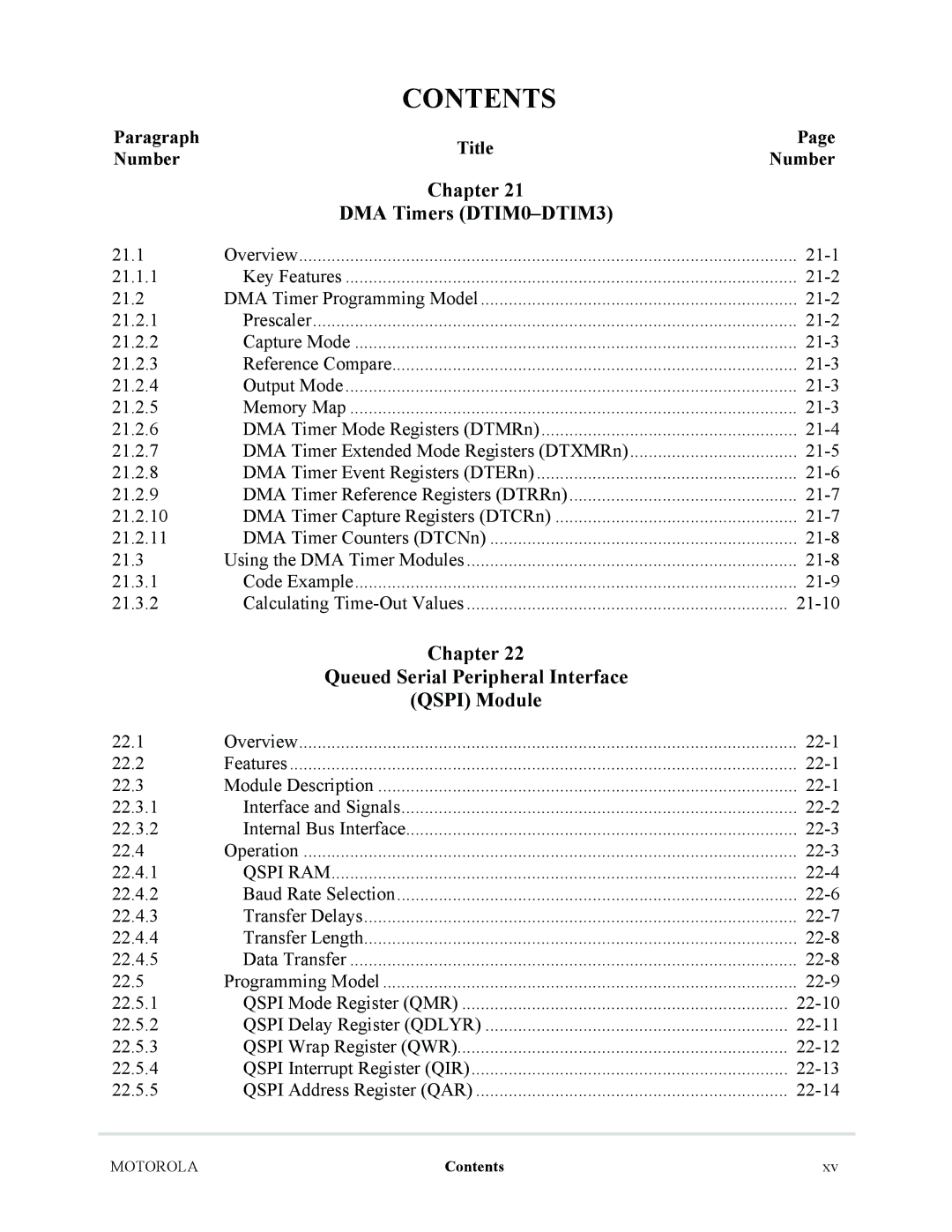 Motorola MCF5281, MCF5282 user manual Chapter DMA Timers DTIM0-DTIM3, Chapter Queued Serial Peripheral Interface Qspi Module 