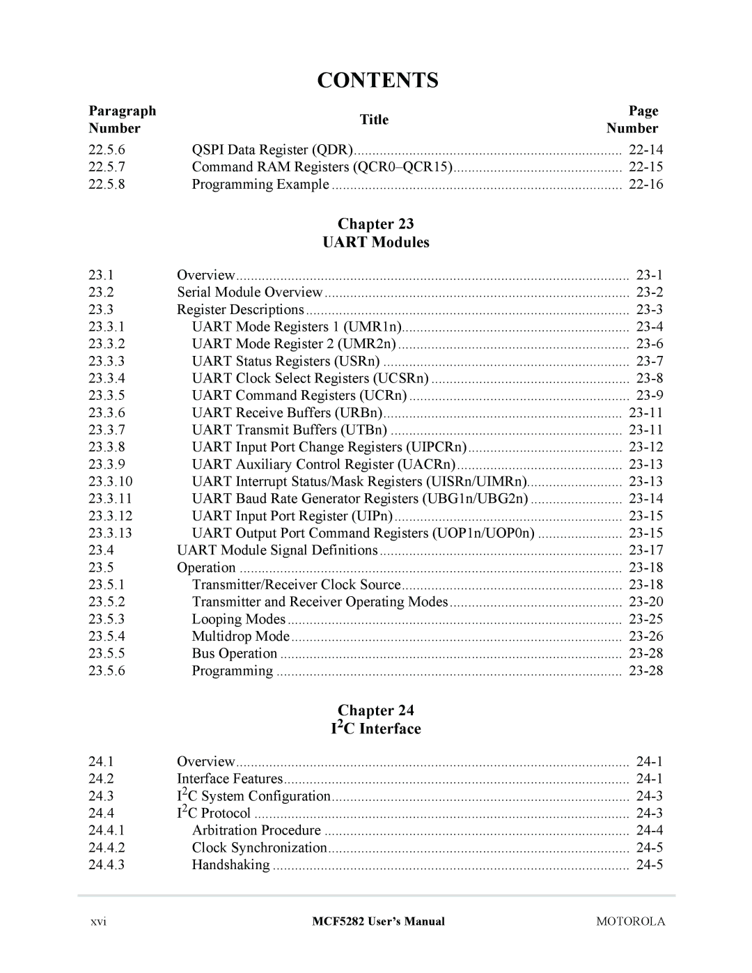 Motorola MCF5282, MCF5281 user manual Chapter Uart Modules, Chapter I2C Interface 