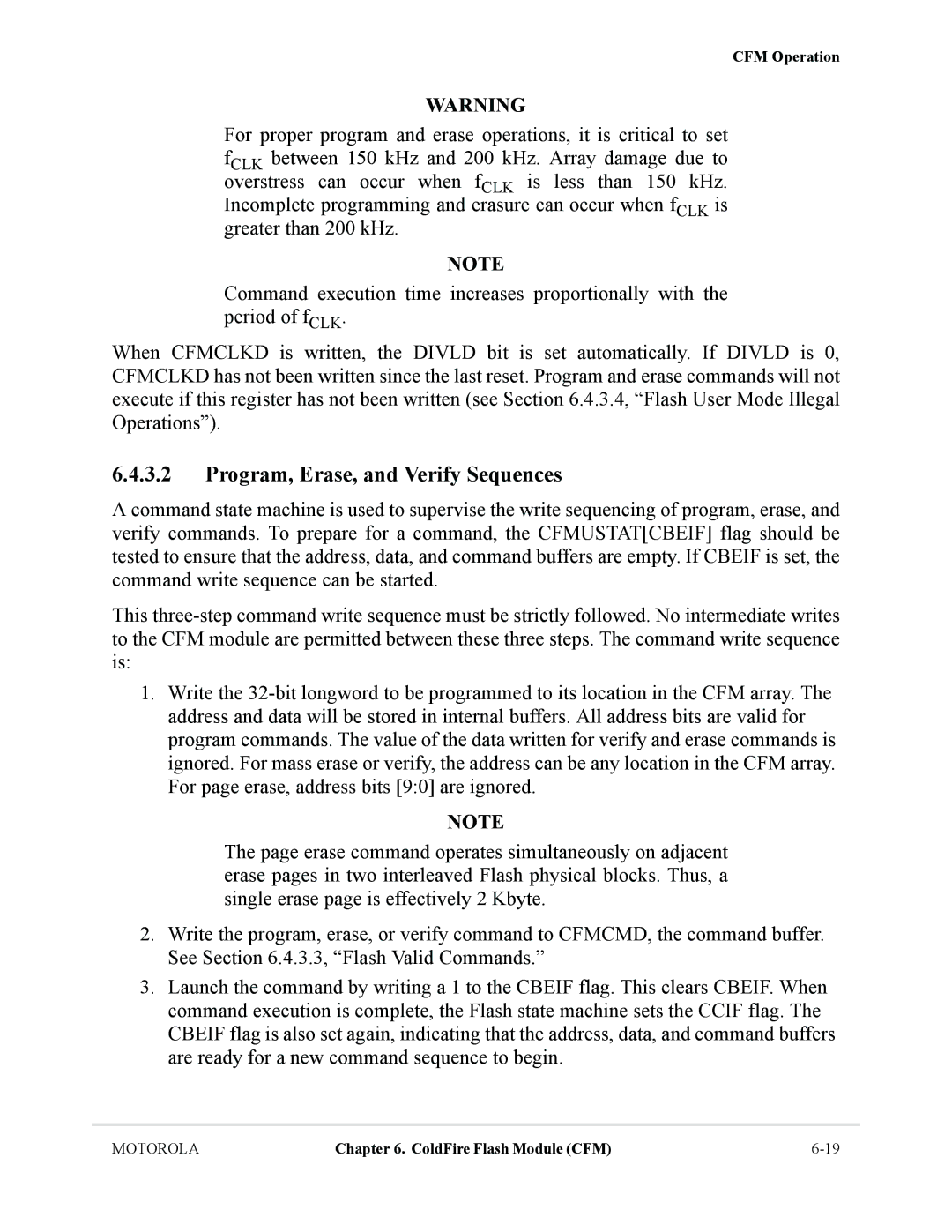 Motorola MCF5281, MCF5282 user manual Program, Erase, and Verify Sequences 