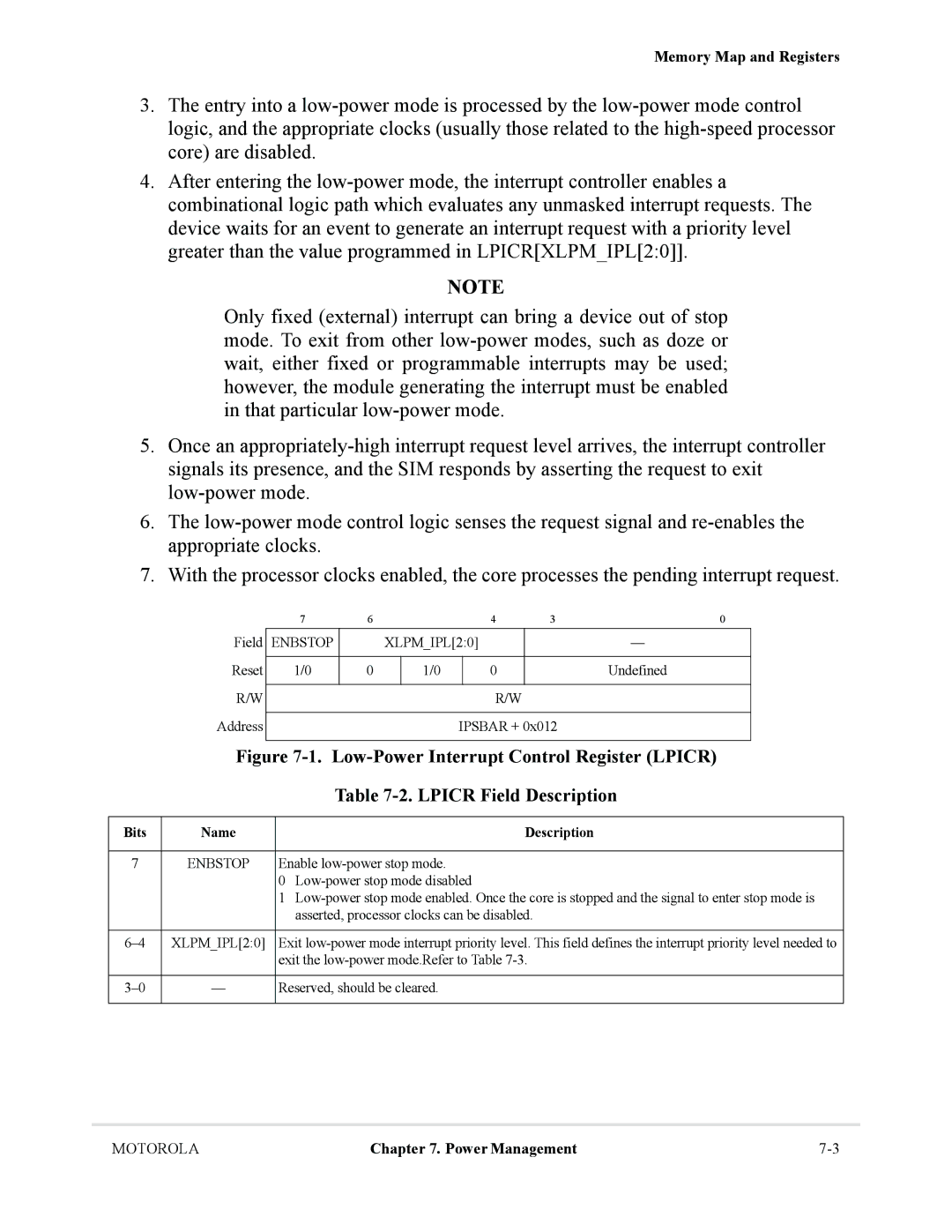 Motorola MCF5281, MCF5282 user manual Lpicr Field Description, Enbstop 