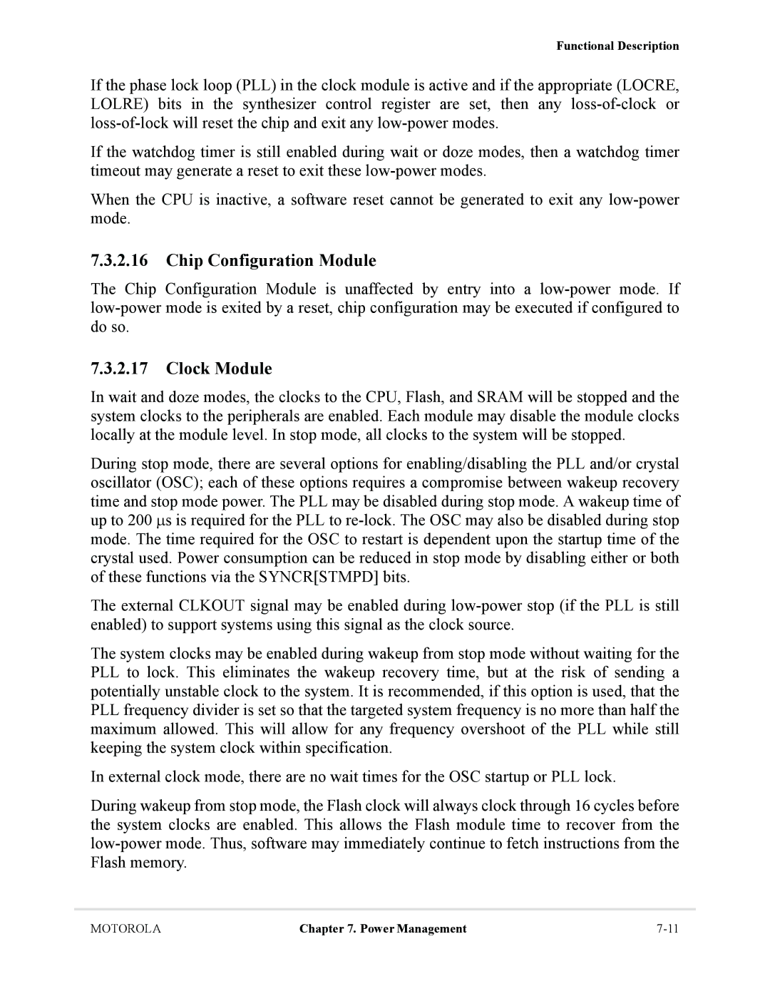 Motorola MCF5281, MCF5282 user manual Chip Configuration Module, Clock Module 