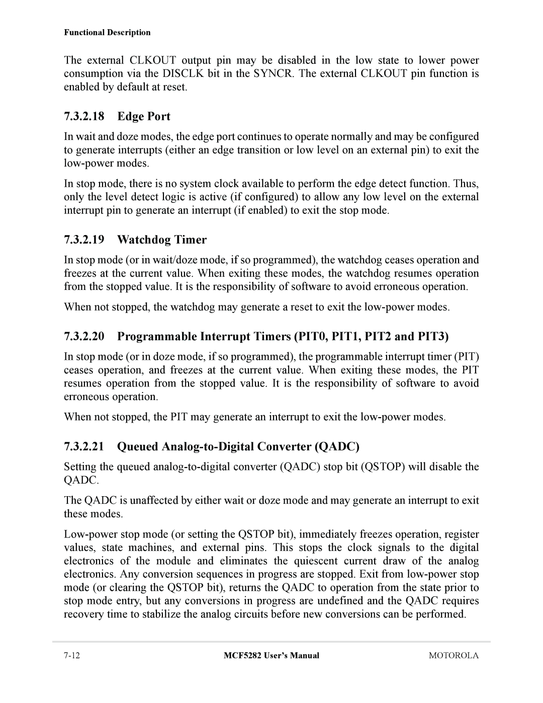 Motorola MCF5282, MCF5281 user manual Edge Port, Watchdog Timer, Programmable Interrupt Timers PIT0, PIT1, PIT2 and PIT3 