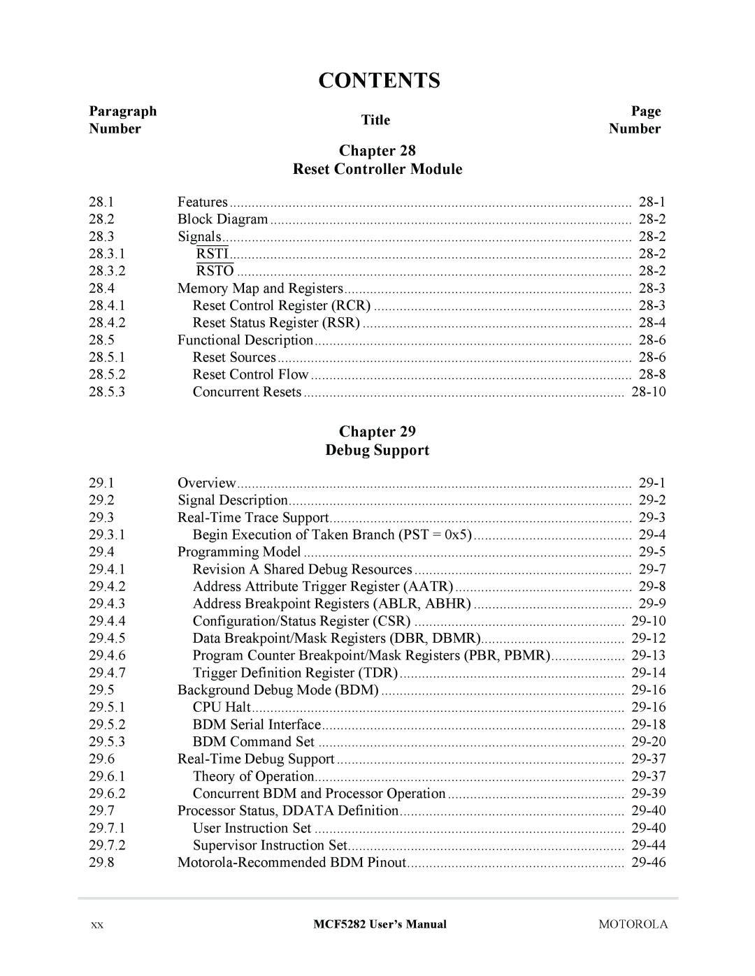 Motorola MCF5282, MCF5281 user manual Chapter Debug Support, Reset Controller Module 