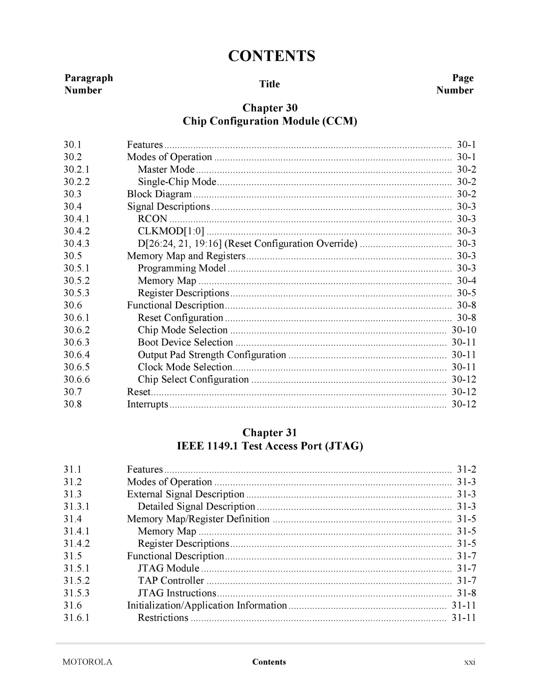 Motorola MCF5281, MCF5282 user manual Chapter Chip Configuration Module CCM, Chapter Ieee 1149.1 Test Access Port Jtag 