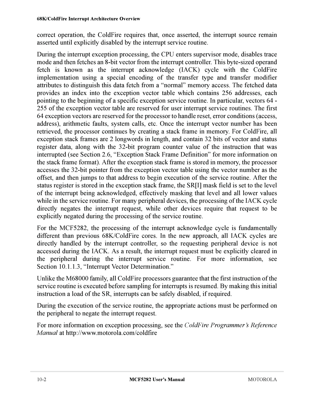 Motorola MCF5282, MCF5281 user manual 68K/ColdFire Interrupt Architecture Overview 