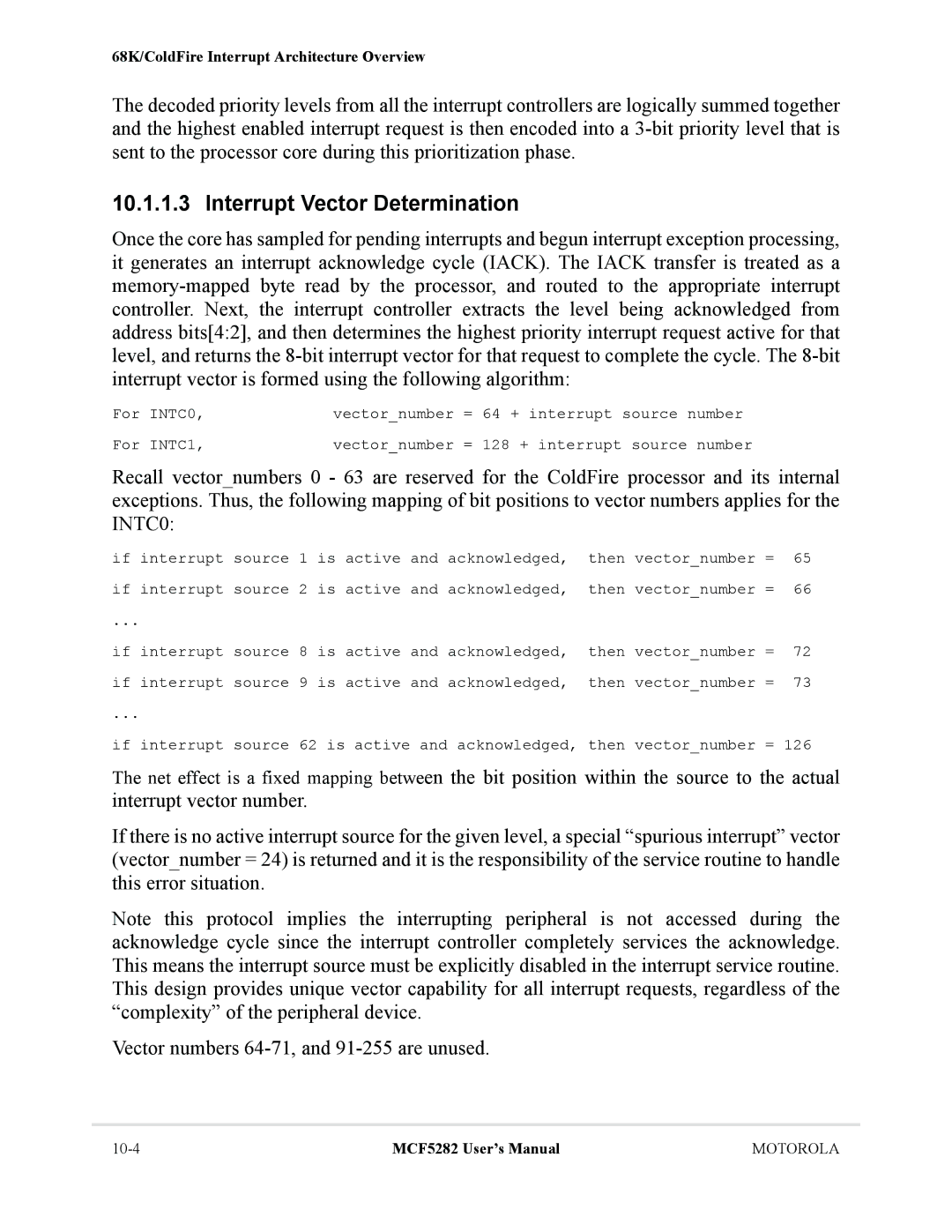 Motorola MCF5282, MCF5281 user manual Interrupt Vector Determination 