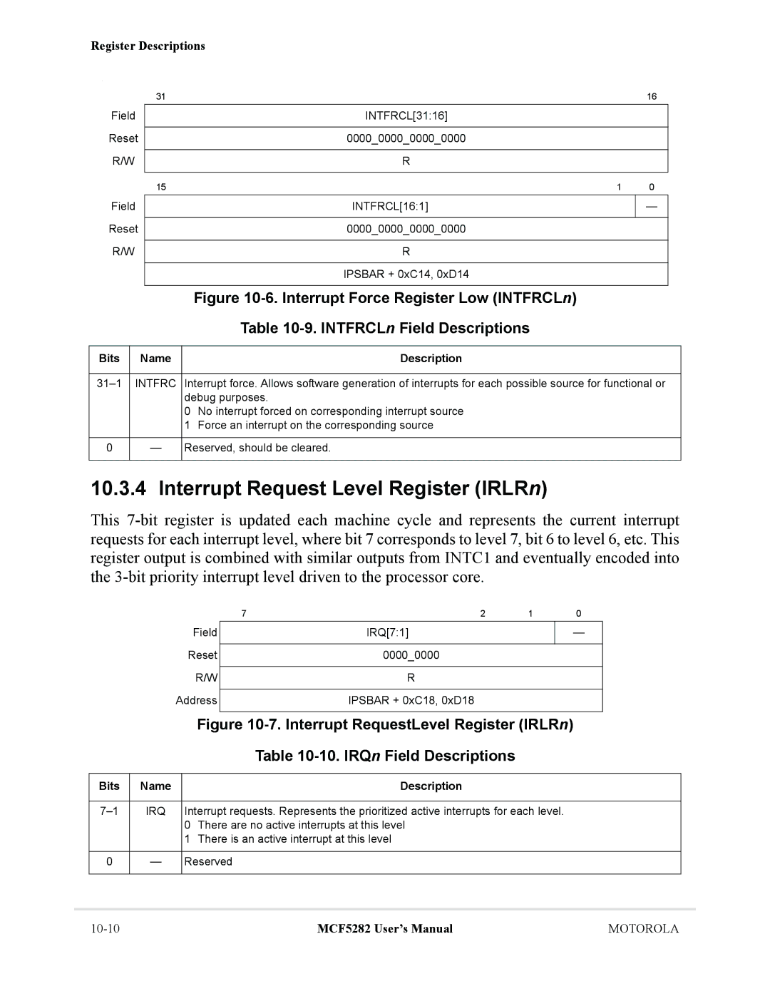 Motorola MCF5282, MCF5281 user manual Interrupt Request Level Register IRLRn, Irq 