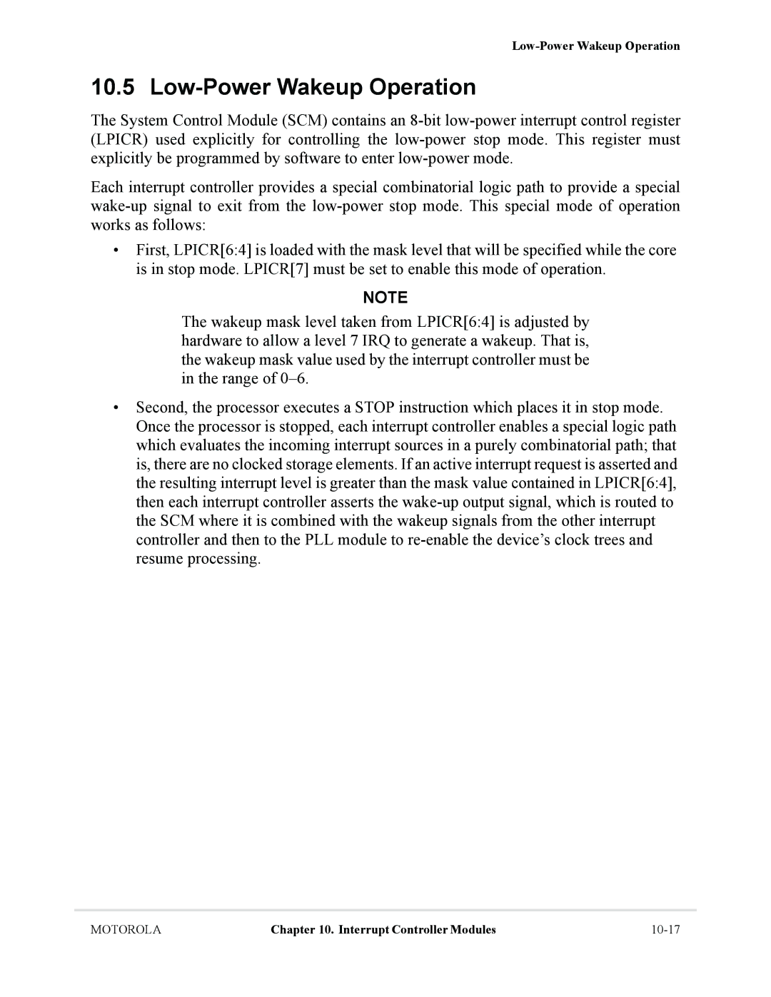 Motorola MCF5281, MCF5282 user manual Low-Power Wakeup Operation 