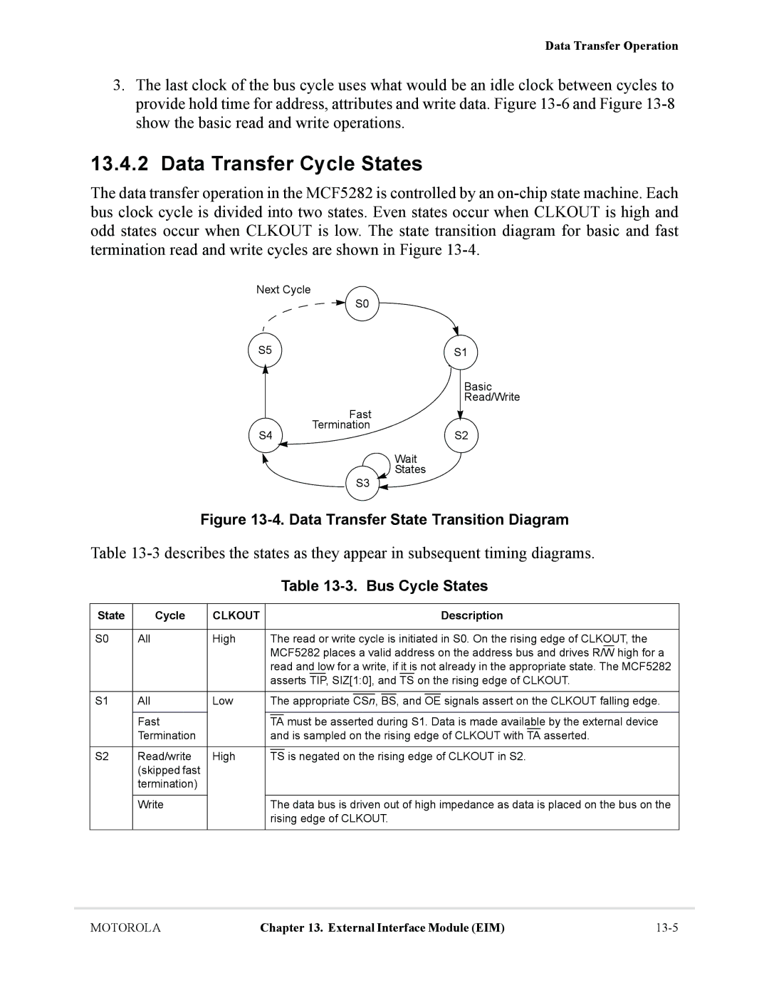 Motorola MCF5281, MCF5282 user manual Data Transfer Cycle States, Bus Cycle States, State Cycle 