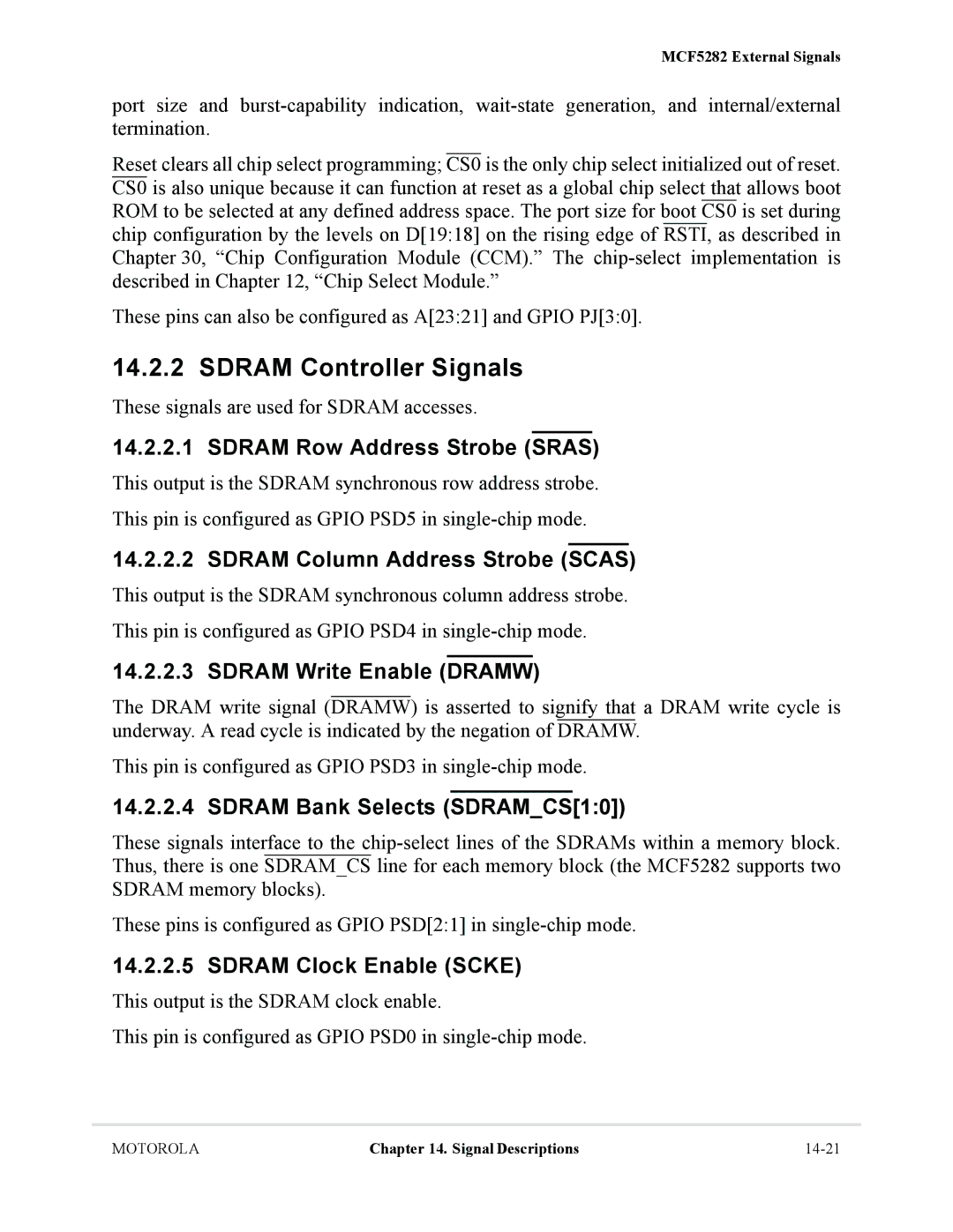 Motorola MCF5281, MCF5282 user manual Sdram Controller Signals 