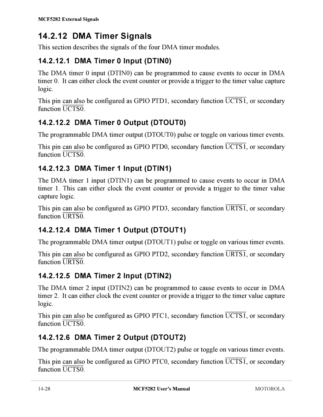Motorola MCF5282, MCF5281 user manual DMA Timer Signals 