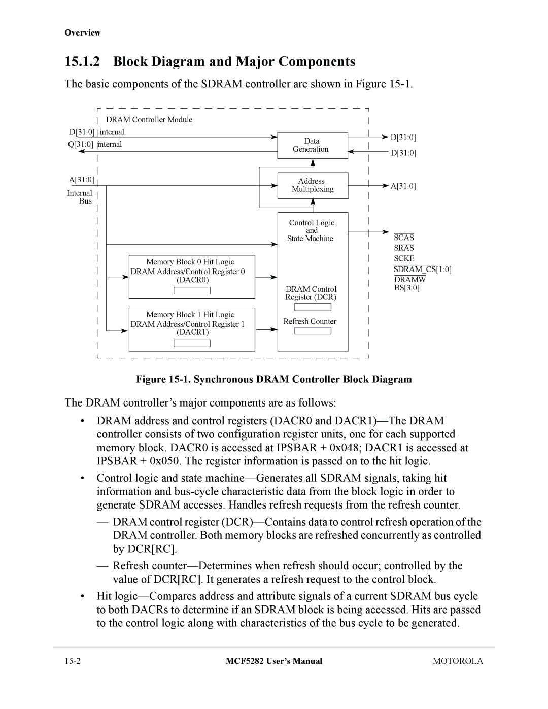 Motorola MCF5282, MCF5281 user manual Block Diagram and Major Components, DACR0, DACR1, Scas Sras Scke SDRAMCS10 Dramw 