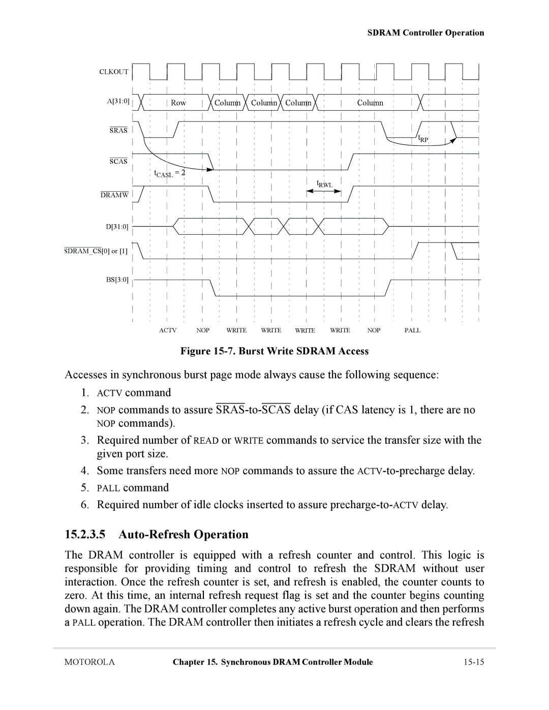 Motorola MCF5281, MCF5282 user manual Auto-Refresh Operation, Burst Write Sdram Access 