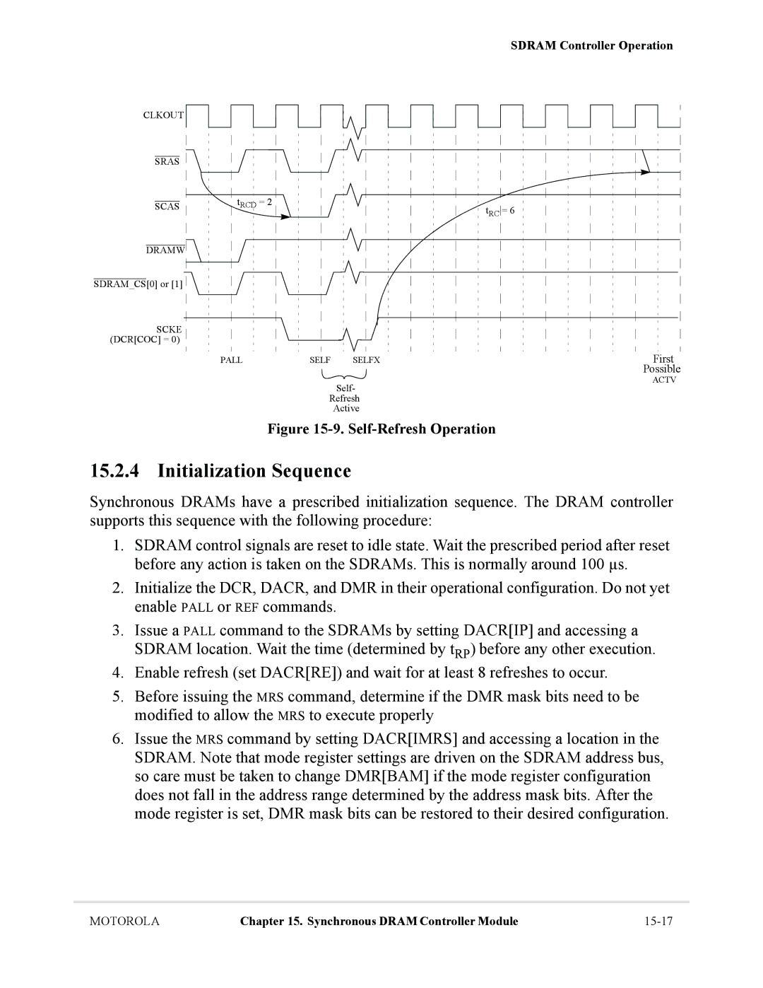 Motorola MCF5281, MCF5282 user manual Initialization Sequence, Self-Refresh Operation 