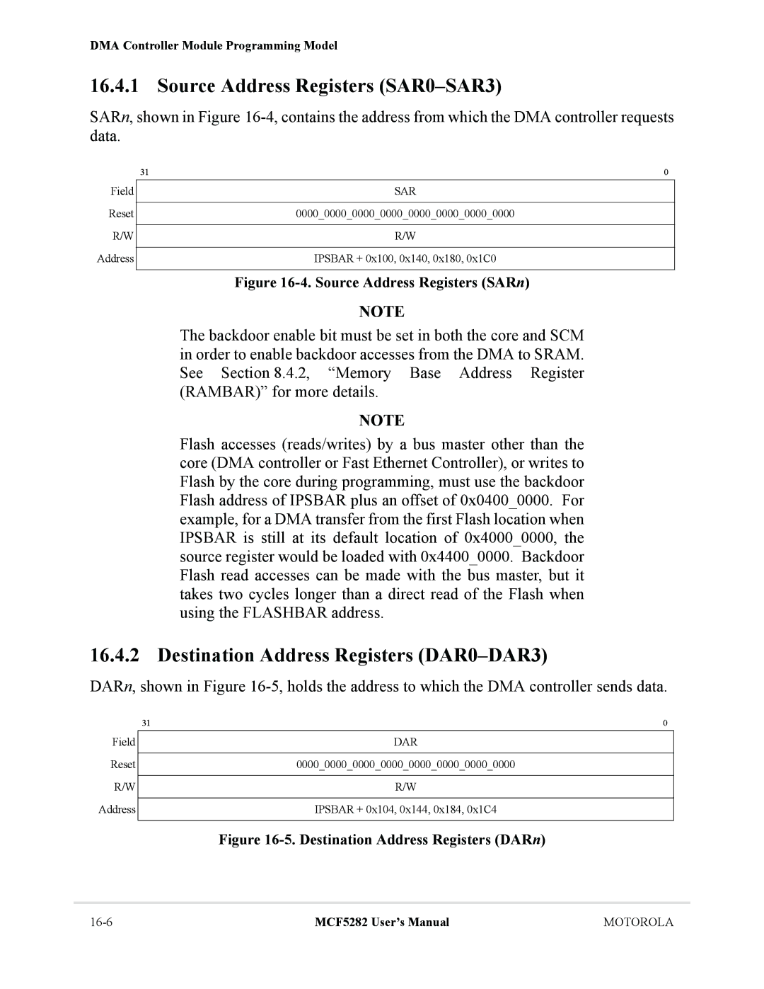 Motorola MCF5282, MCF5281 user manual Source Address Registers SAR0-SAR3, Destination Address Registers DAR0-DAR3, Sar, Dar 