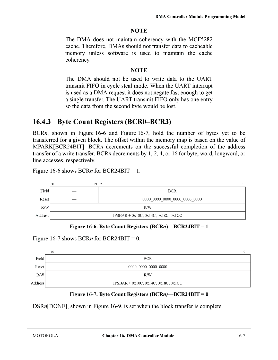 Motorola MCF5281, MCF5282 user manual Byte Count Registers BCR0-BCR3, Bcr 