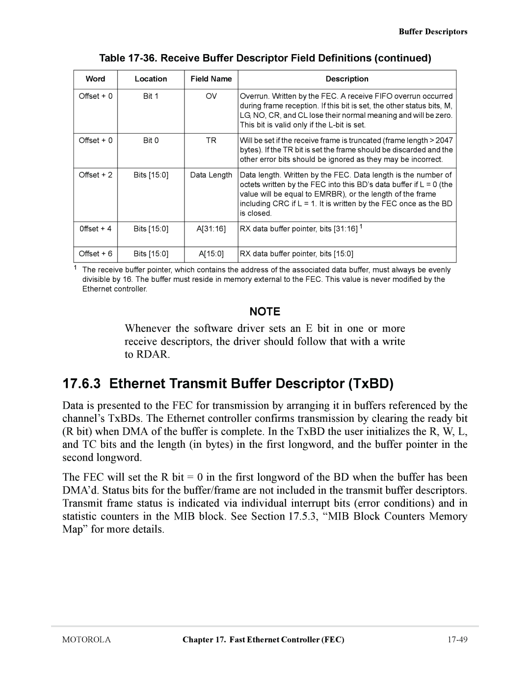 Motorola MCF5281, MCF5282 user manual Ethernet Transmit Buffer Descriptor TxBD 