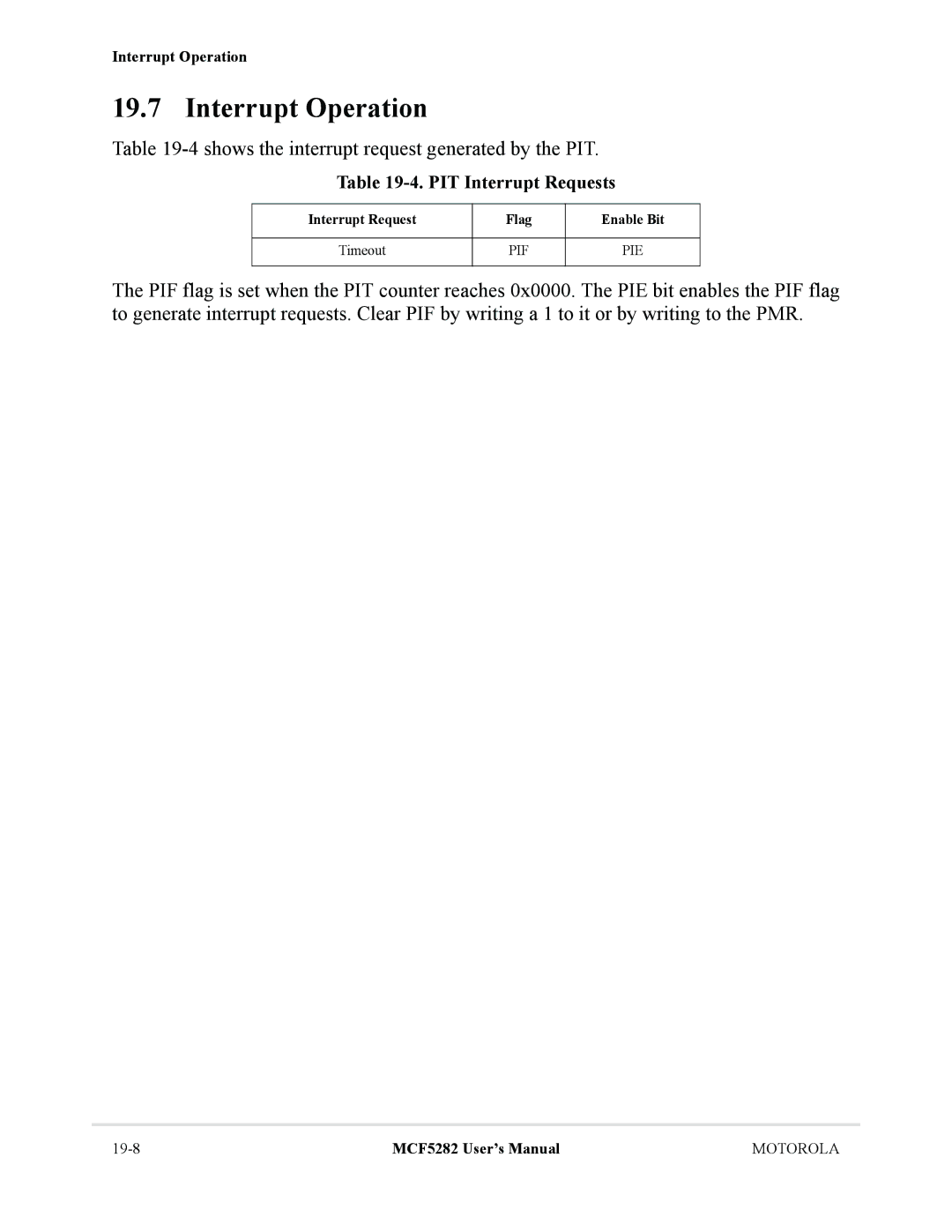 Motorola MCF5282, MCF5281 Interrupt Operation, 4shows the interrupt request generated by the PIT, PIT Interrupt Requests 