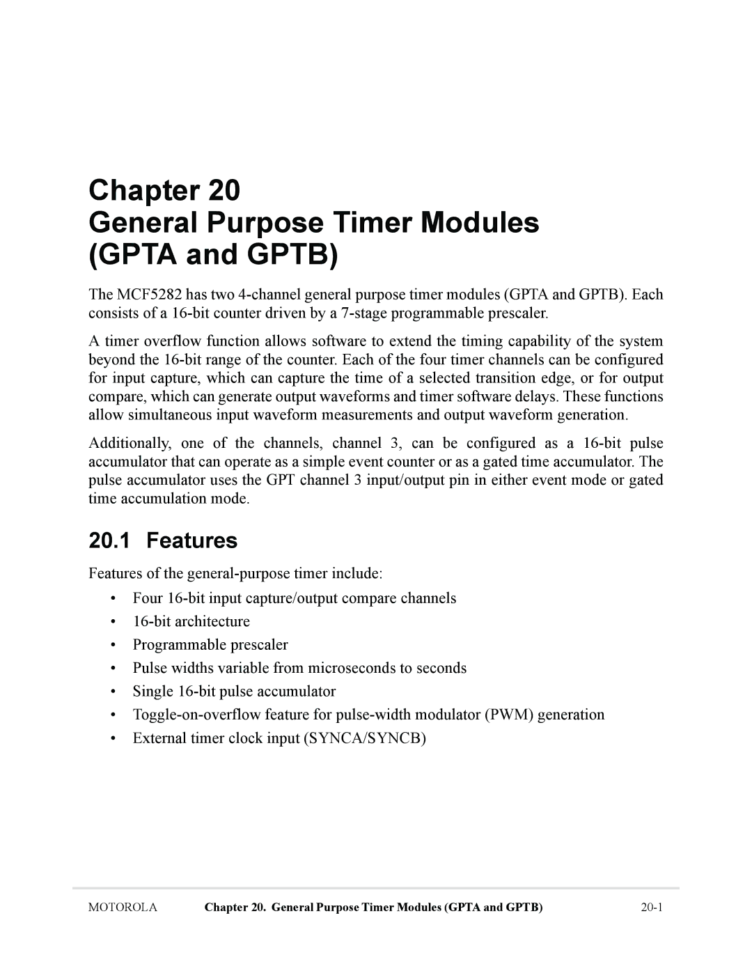 Motorola MCF5281, MCF5282 user manual Chapter General Purpose Timer Modules Gpta and Gptb 