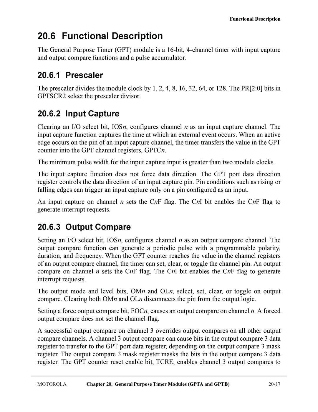 Motorola MCF5281, MCF5282 user manual Prescaler, Input Capture, Output Compare 