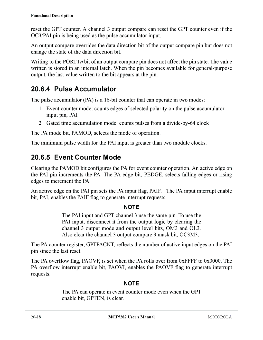 Motorola MCF5282, MCF5281 user manual Pulse Accumulator, Event Counter Mode 