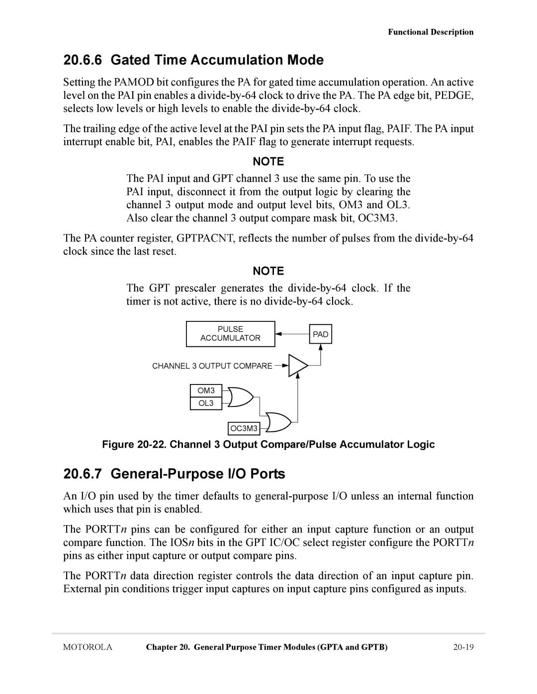 Motorola MCF5281, MCF5282 user manual Gated Time Accumulation Mode, General-Purpose I/O Ports, Pulse Accumulator, OM3 OL3 