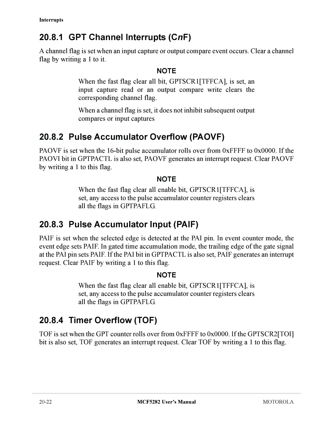 Motorola MCF5282, MCF5281 GPT Channel Interrupts CnF, Pulse Accumulator Overflow Paovf, Pulse Accumulator Input Paif 