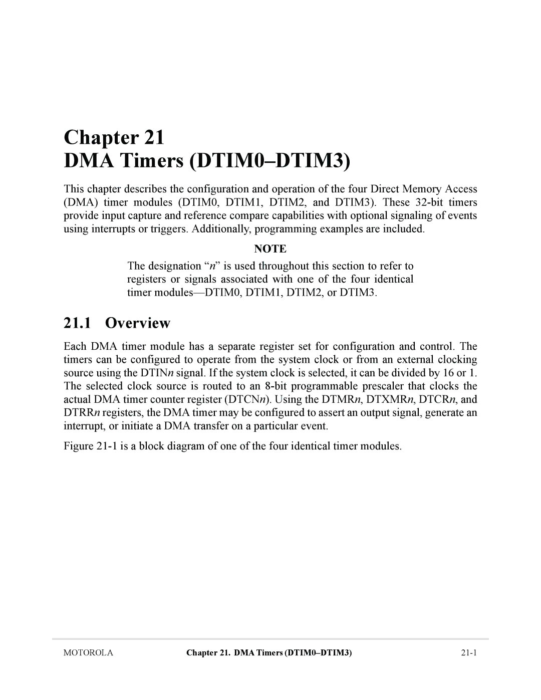 Motorola MCF5281, MCF5282 user manual Chapter DMA Timers DTIM0-DTIM3 