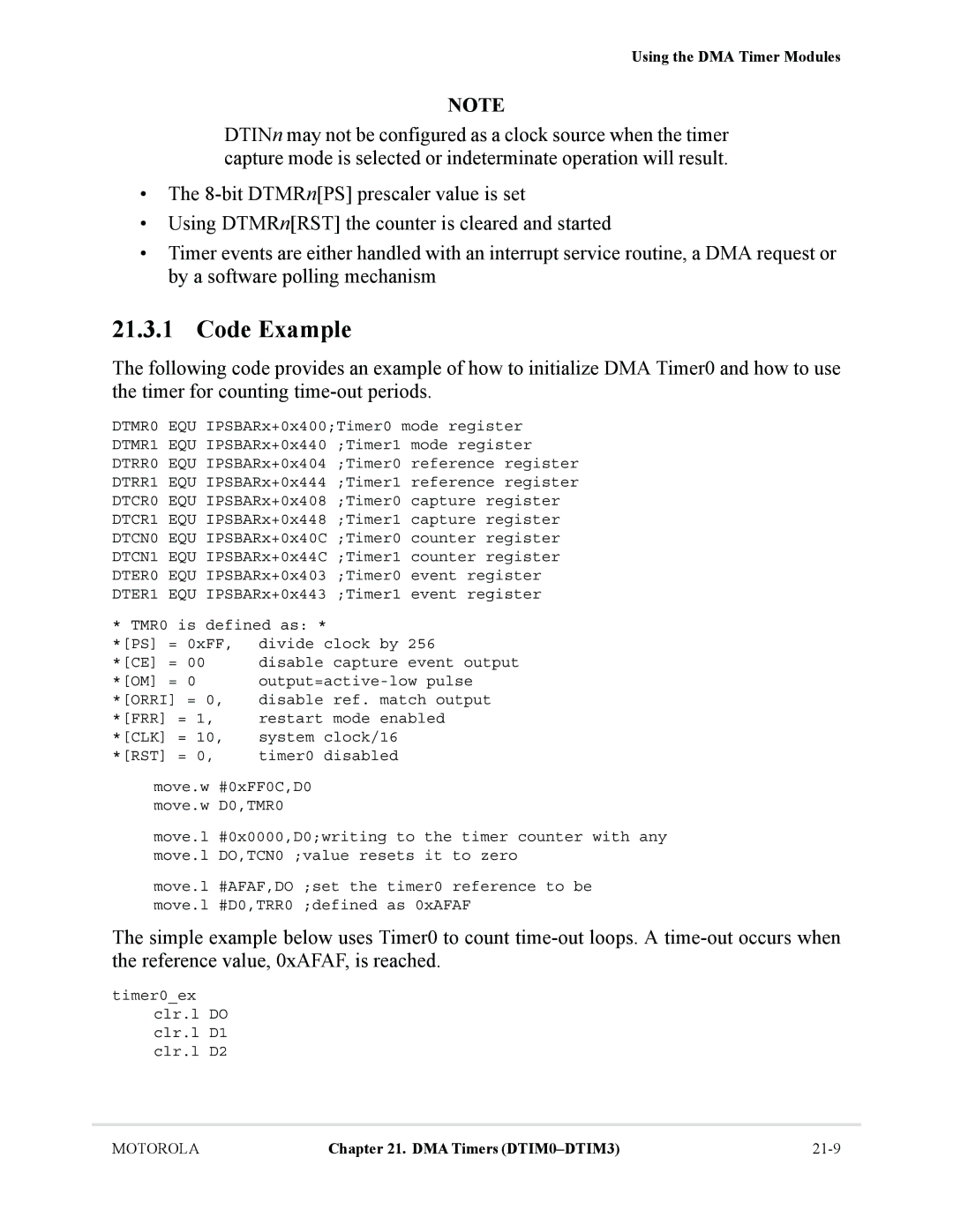 Motorola MCF5281, MCF5282 user manual Code Example 