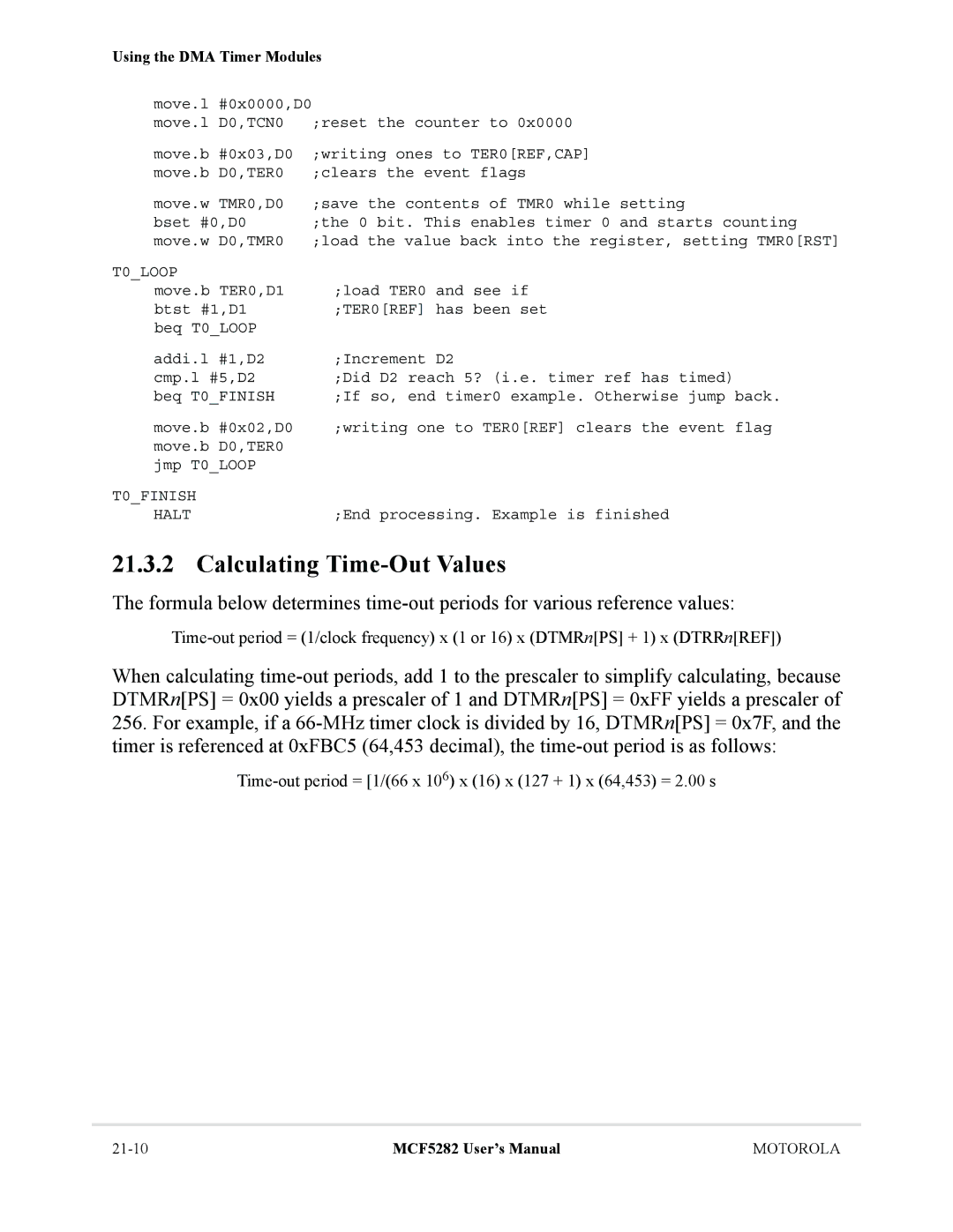 Motorola MCF5282, MCF5281 user manual Calculating Time-Out Values, T0LOOP 