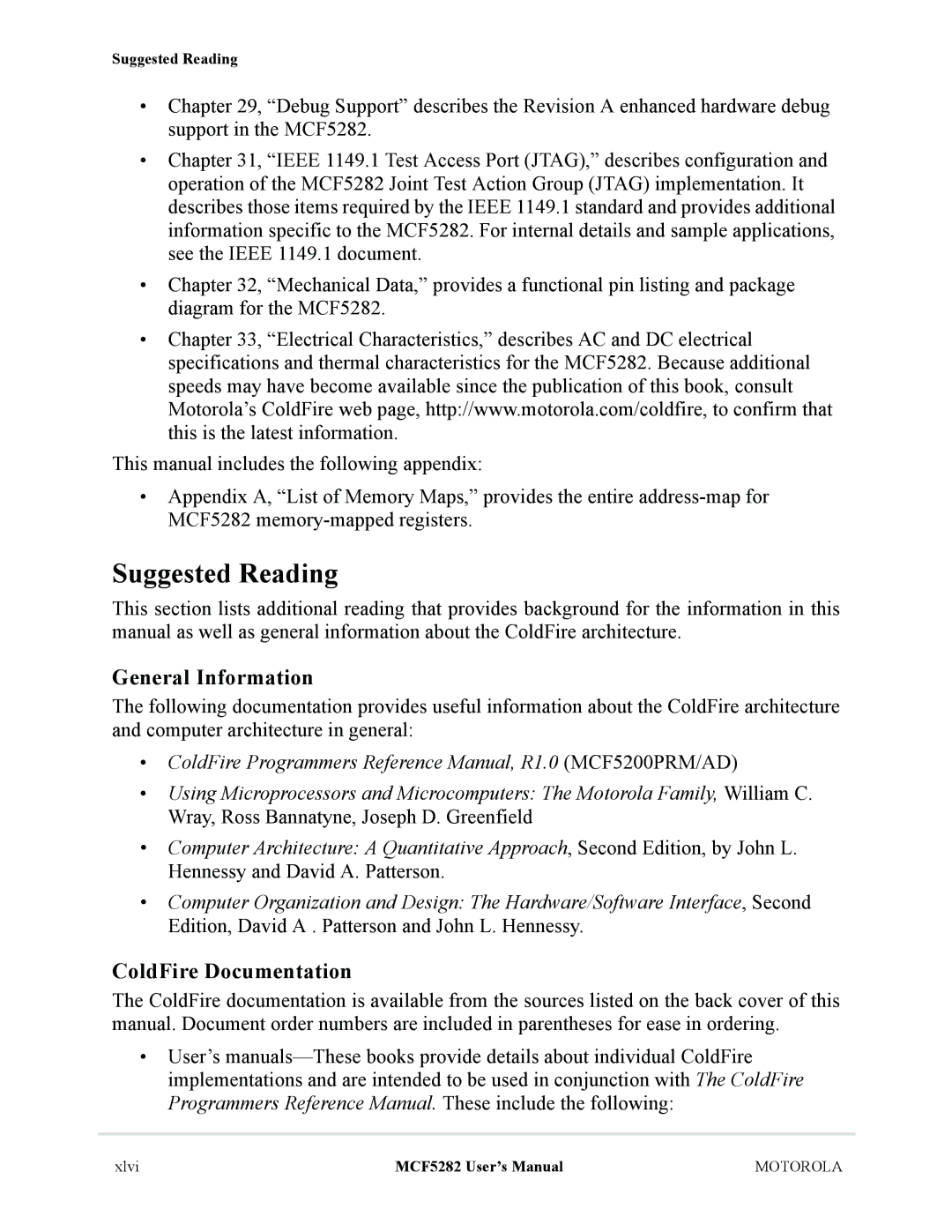 Motorola MCF5282, MCF5281 user manual Suggested Reading, General Information, ColdFire Documentation 