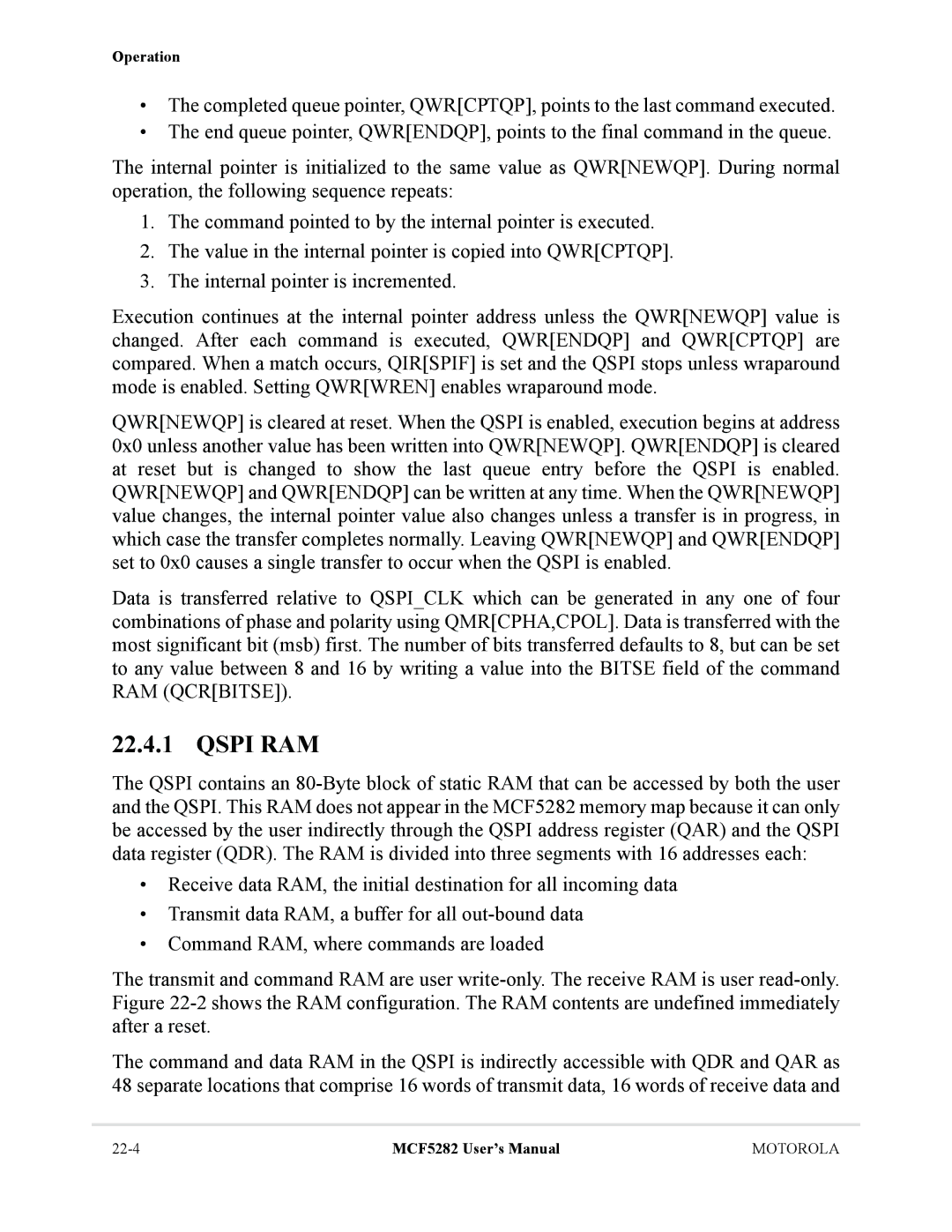 Motorola MCF5282, MCF5281 user manual Qspi RAM 