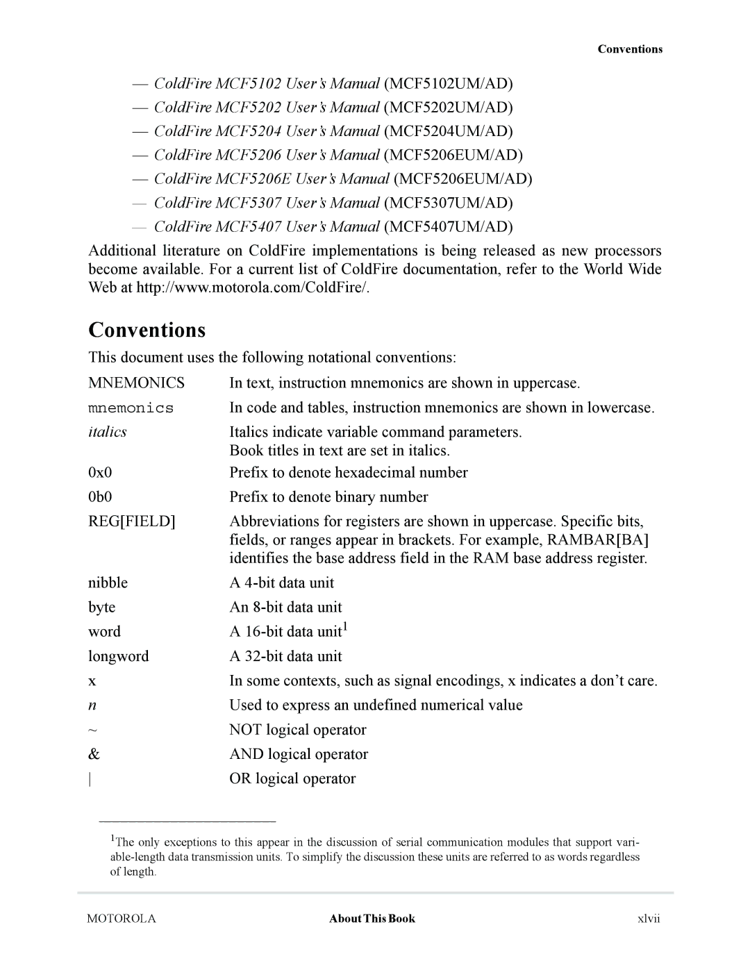 Motorola MCF5281, MCF5282 user manual Conventions 