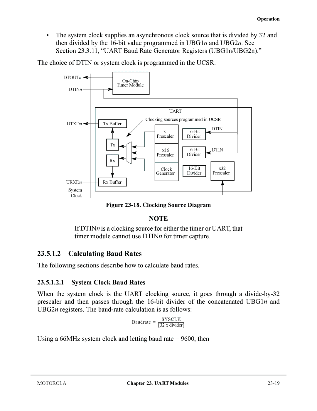 Motorola MCF5281 Calculating Baud Rates, Following sections describe how to calculate baud rates, System Clock Baud Rates 