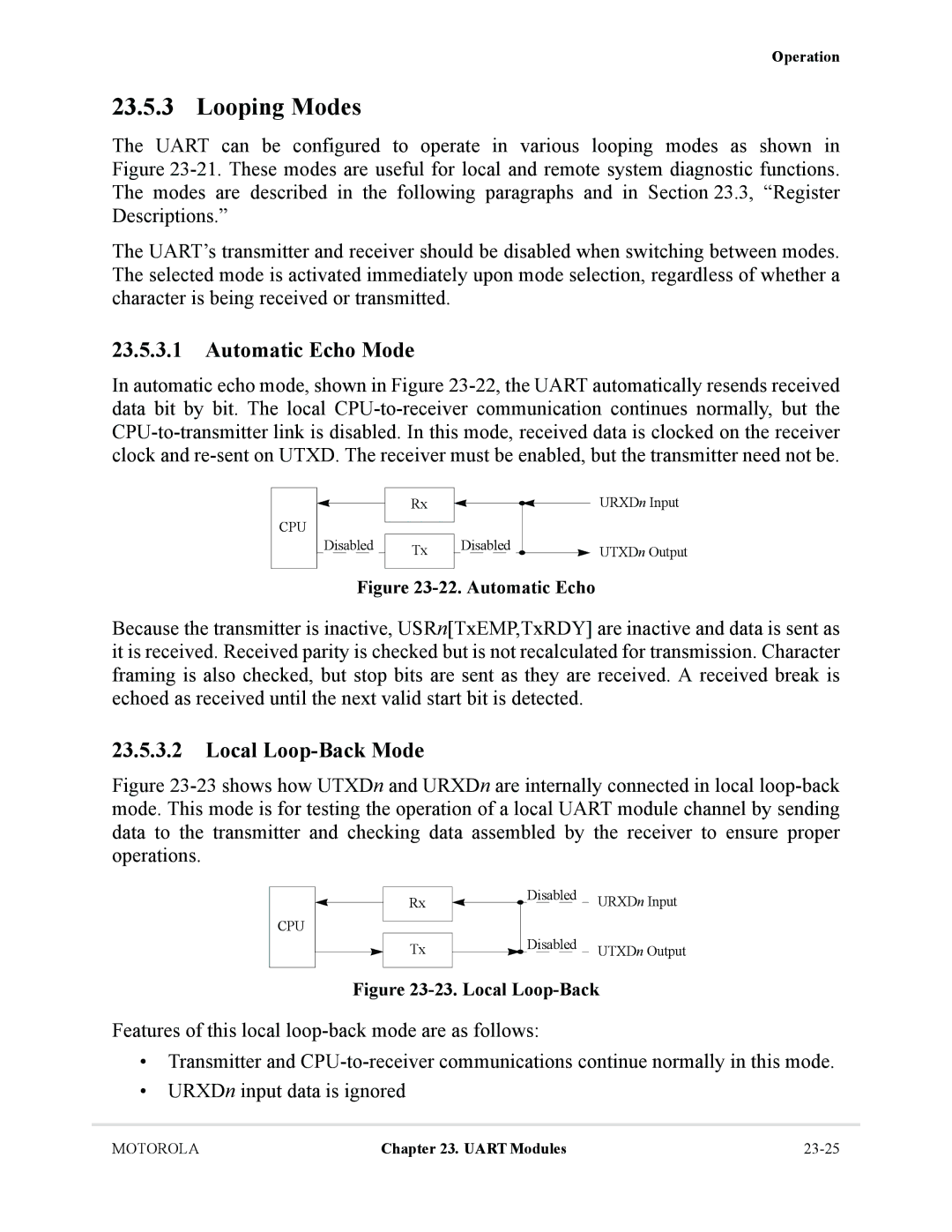 Motorola MCF5281, MCF5282 user manual Looping Modes, Automatic Echo Mode, Local Loop-Back Mode 