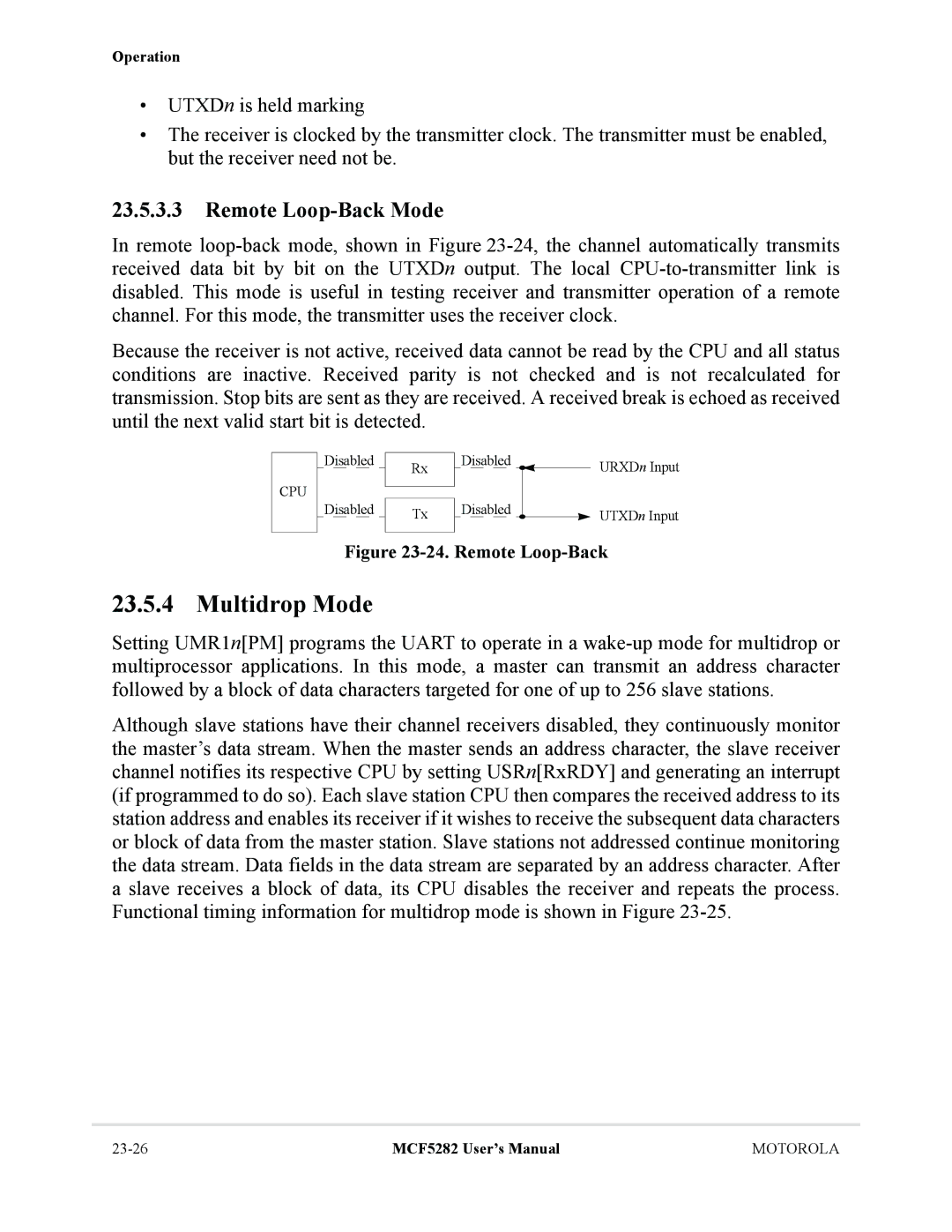 Motorola MCF5282, MCF5281 user manual Multidrop Mode, Remote Loop-Back Mode 