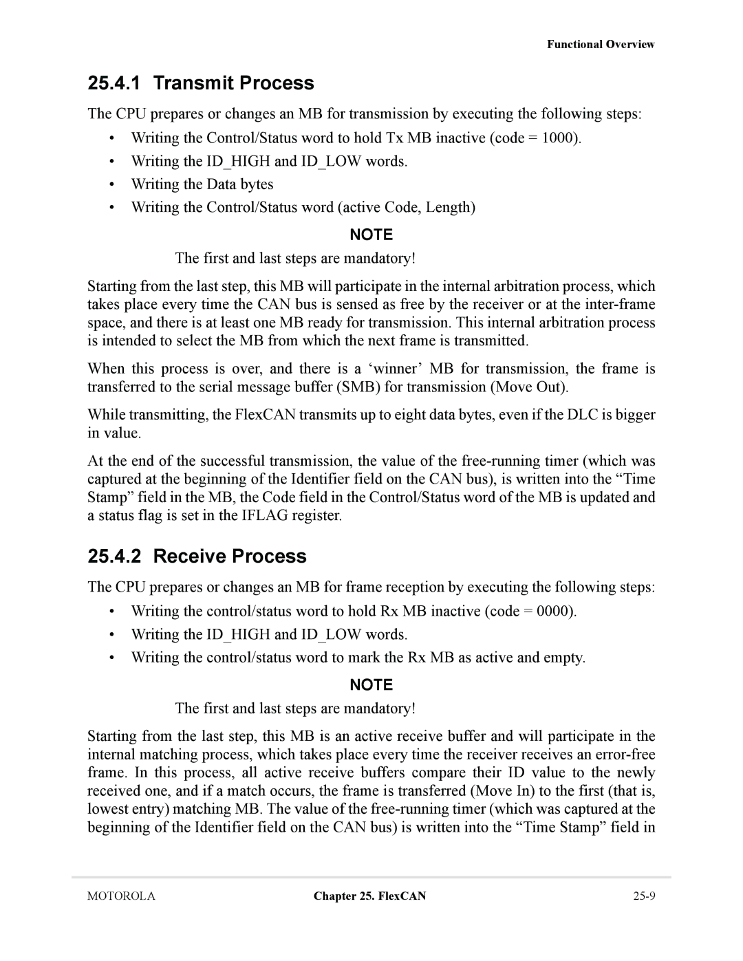 Motorola MCF5281, MCF5282 user manual Transmit Process, Receive Process 