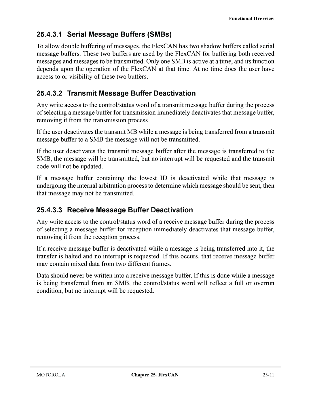 Motorola MCF5281 Serial Message Buffers SMBs, Transmit Message Buffer Deactivation, Receive Message Buffer Deactivation 