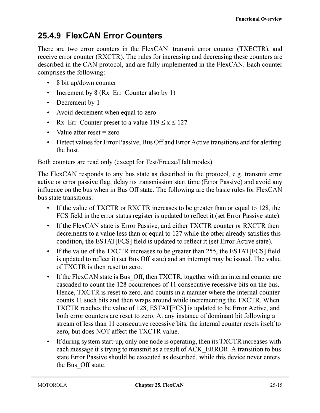 Motorola MCF5281, MCF5282 user manual FlexCAN Error Counters 