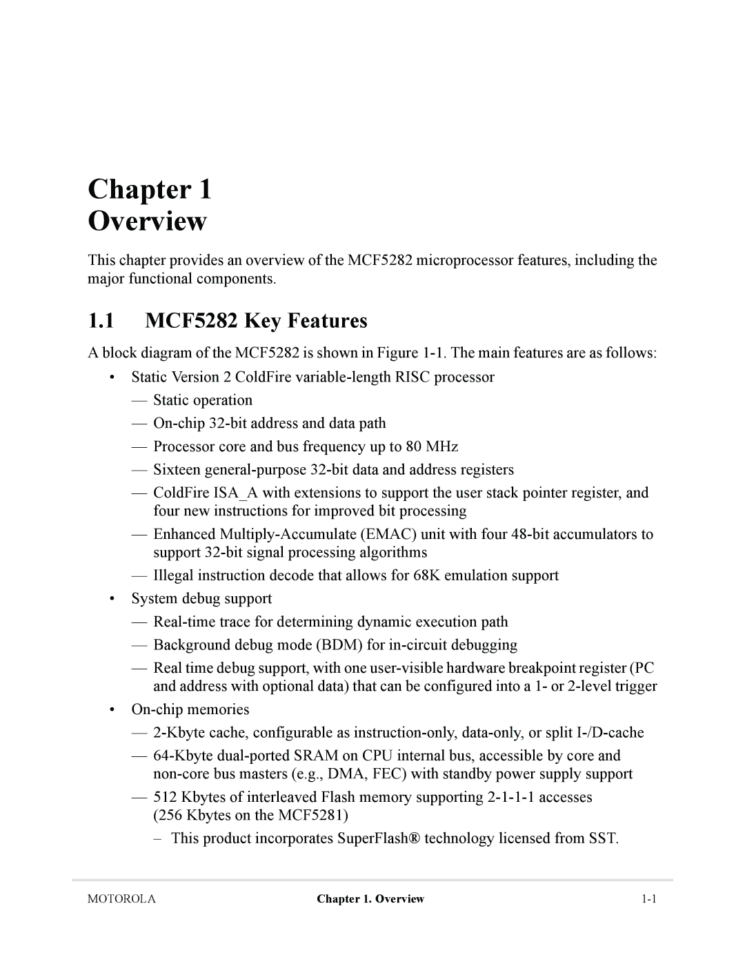 Motorola MCF5281 user manual Chapter Overview, MCF5282 Key Features 