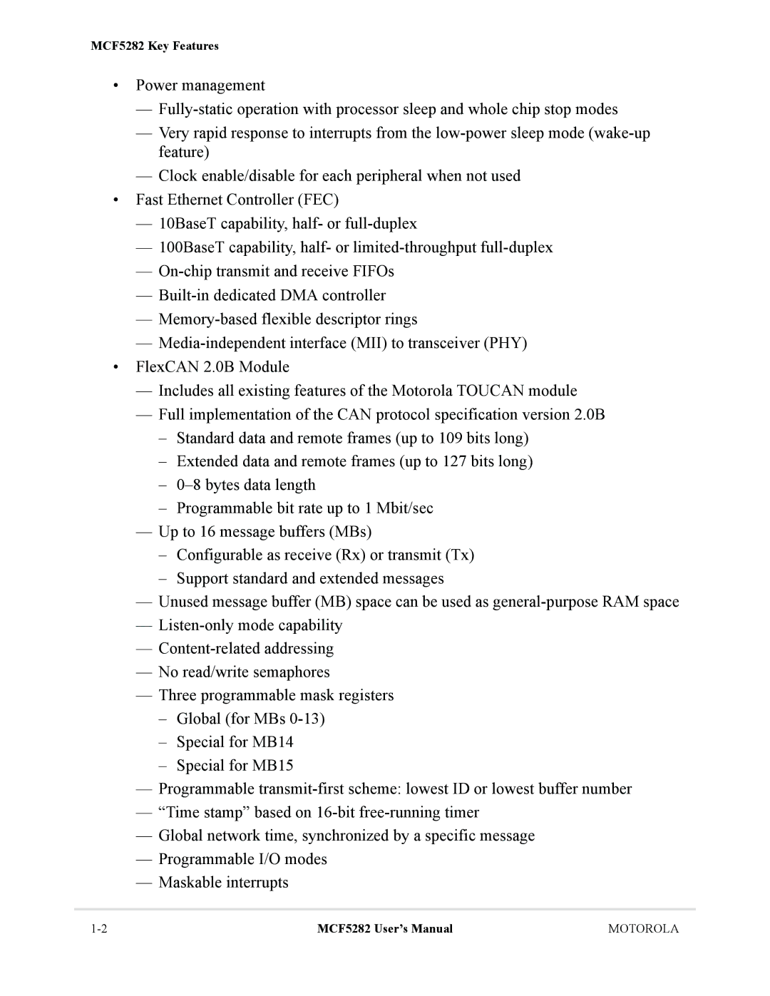 Motorola MCF5281 user manual MCF5282 Key Features 