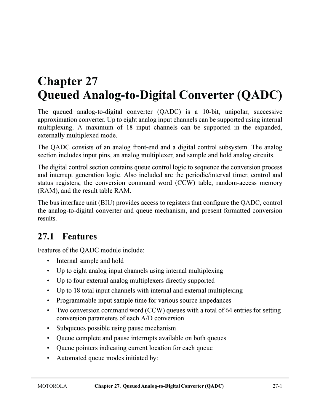 Motorola MCF5281, MCF5282 user manual Chapter Queued Analog-to-Digital Converter Qadc 