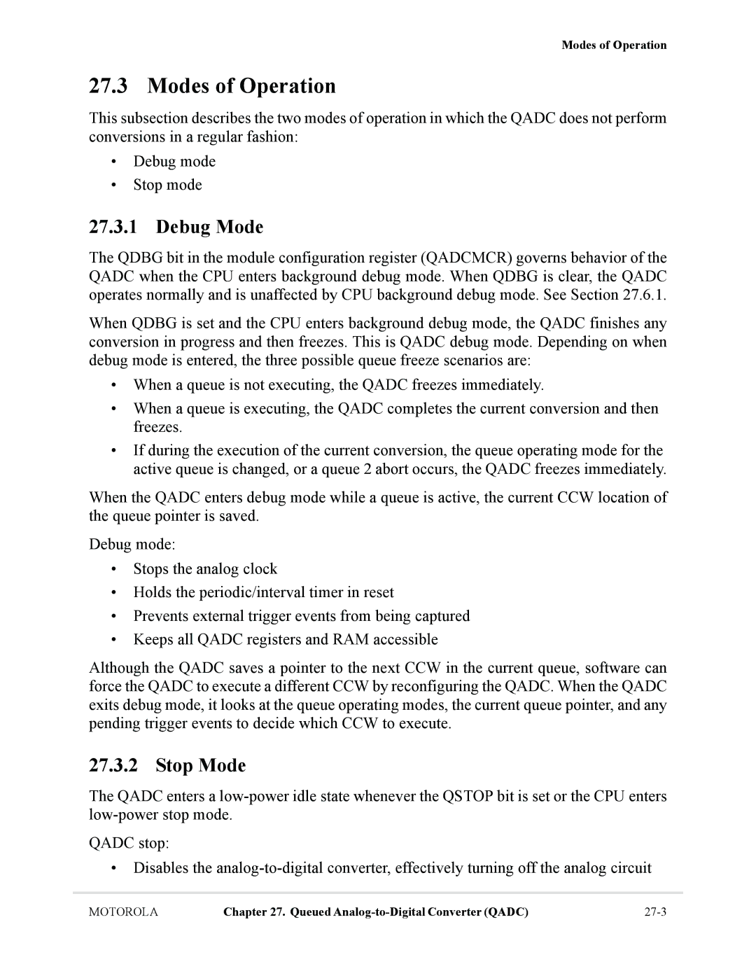 Motorola MCF5281, MCF5282 user manual Modes of Operation, Debug Mode 