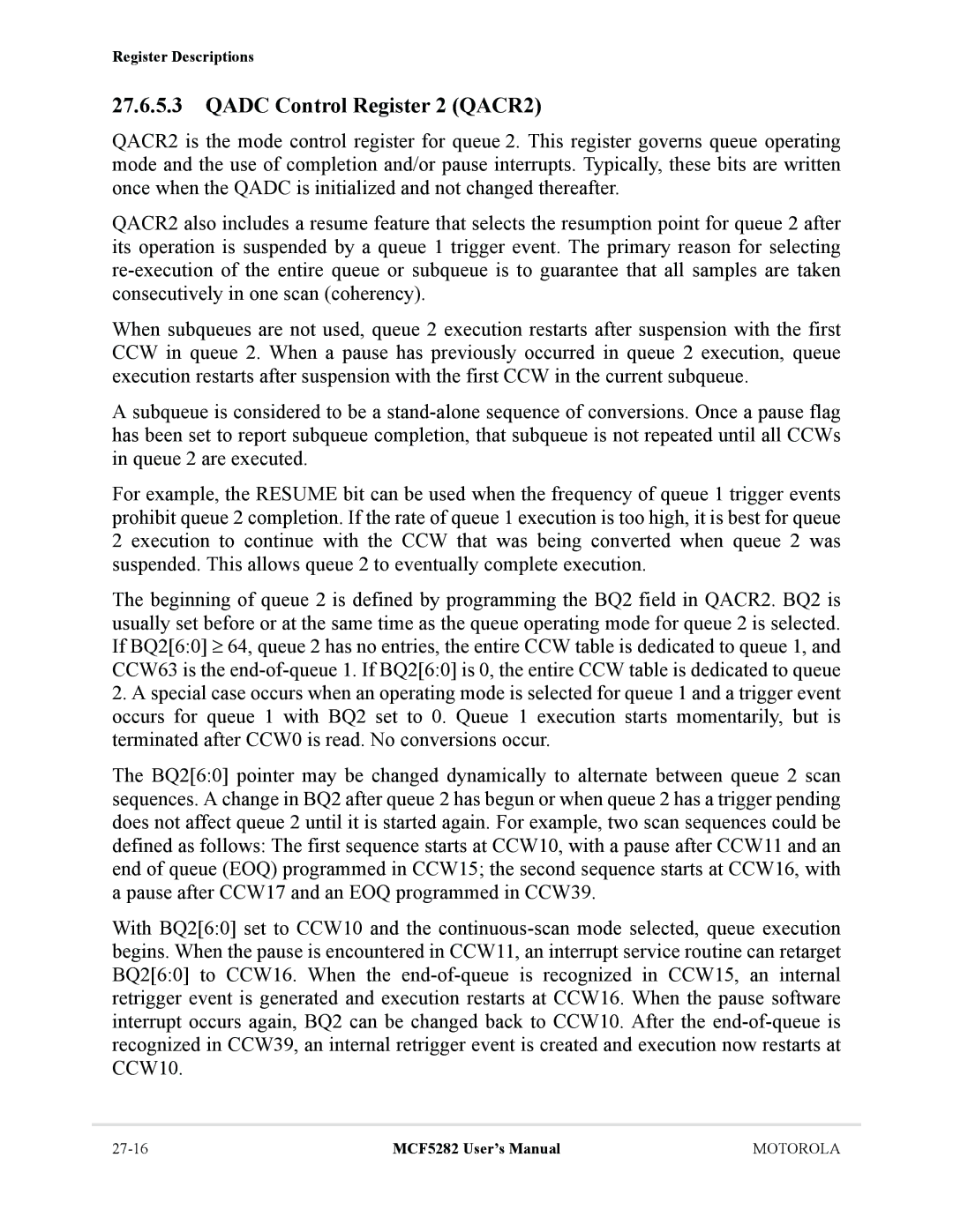 Motorola MCF5282, MCF5281 user manual Qadc Control Register 2 QACR2 