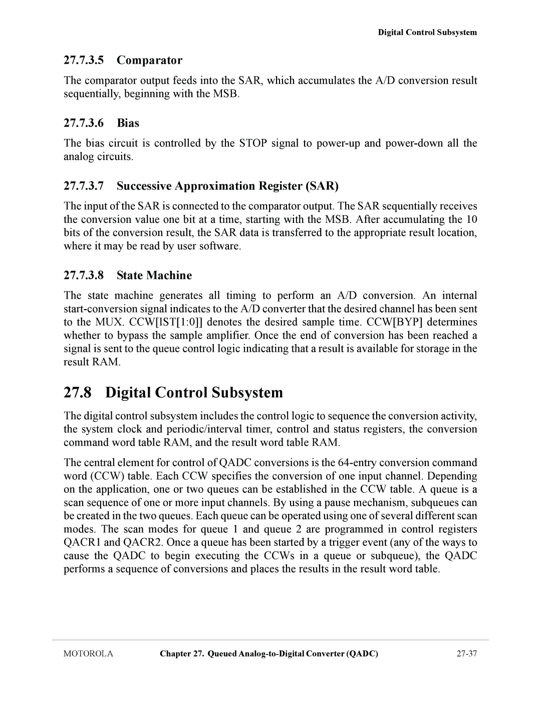 Motorola MCF5281 Digital Control Subsystem, Comparator, Bias, Successive Approximation Register SAR, State Machine 