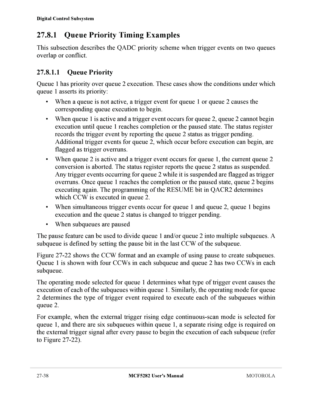 Motorola MCF5282, MCF5281 user manual Queue Priority Timing Examples 