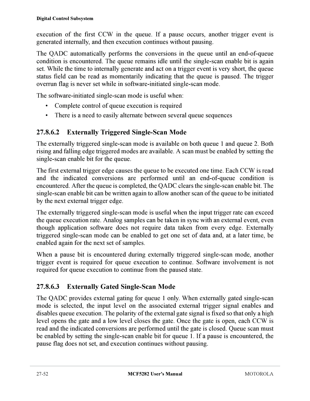 Motorola MCF5282, MCF5281 user manual Externally Triggered Single-Scan Mode, Externally Gated Single-Scan Mode 