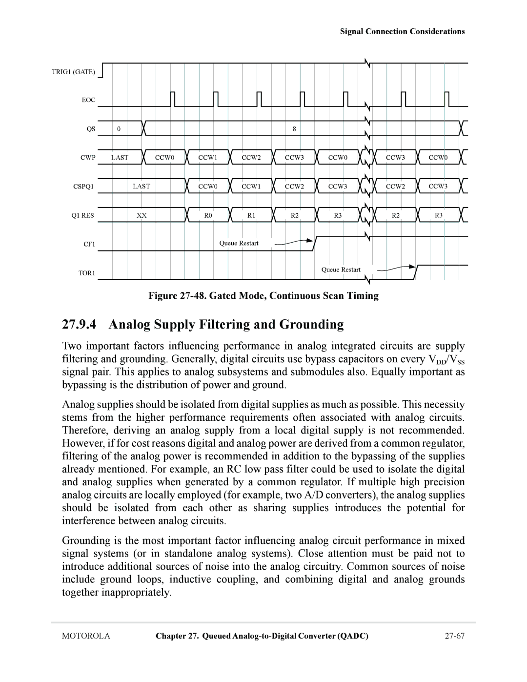 Motorola MCF5281, MCF5282 user manual Analog Supply Filtering and Grounding, Gated Mode, Continuous Scan Timing 