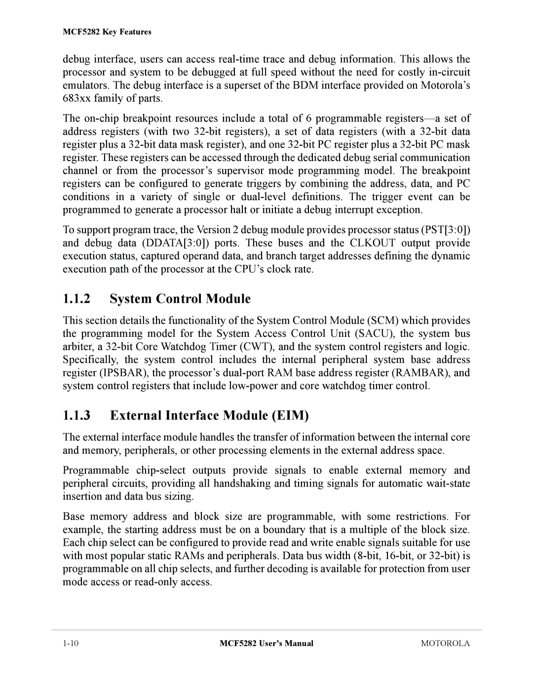 Motorola MCF5282, MCF5281 user manual System Control Module, External Interface Module EIM 